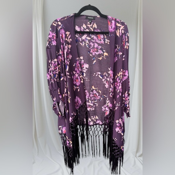 Torrid Size 0/L/XL Floral Fronge Kimono/Swim Cover-Up - Picture 2 of 3